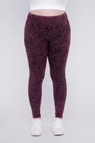 Zenana Plus Size Mineral Wash Yoga Leggings DK BURGUNDY ZENANA