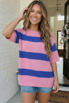 Haptics Skip the Line Pink and Blue Oversized Sweater Top