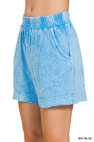 Zenana Sky Blue Halo Snow Washed Boxy Top & Shorts Set