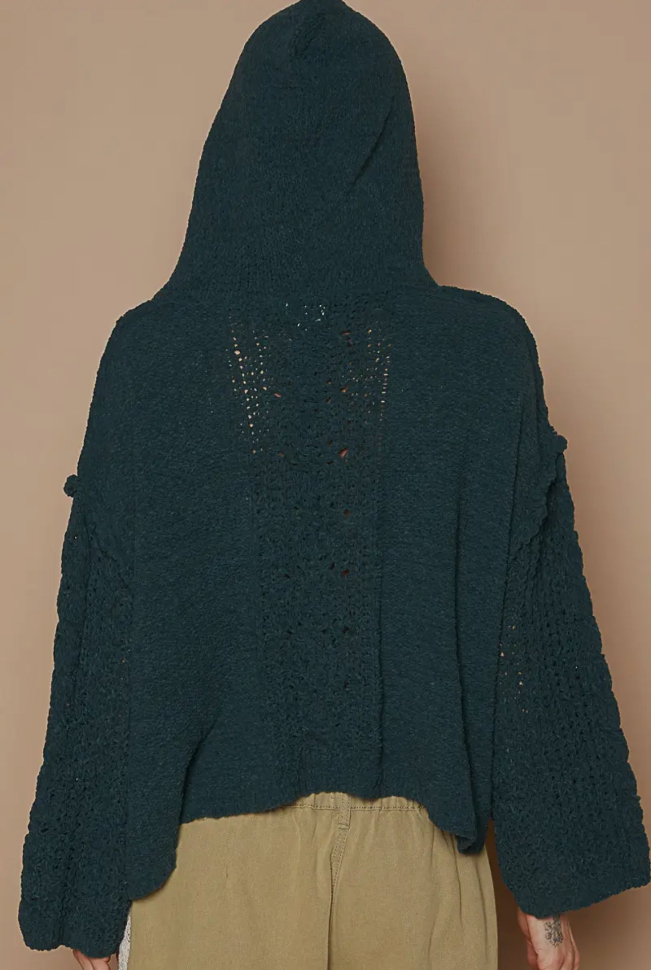 POL Deep Forest Cable Knit Hooded Chenille Sweater Trendsi