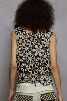 POL Round Neck Floral Crochet Sleeveless Cropped Top