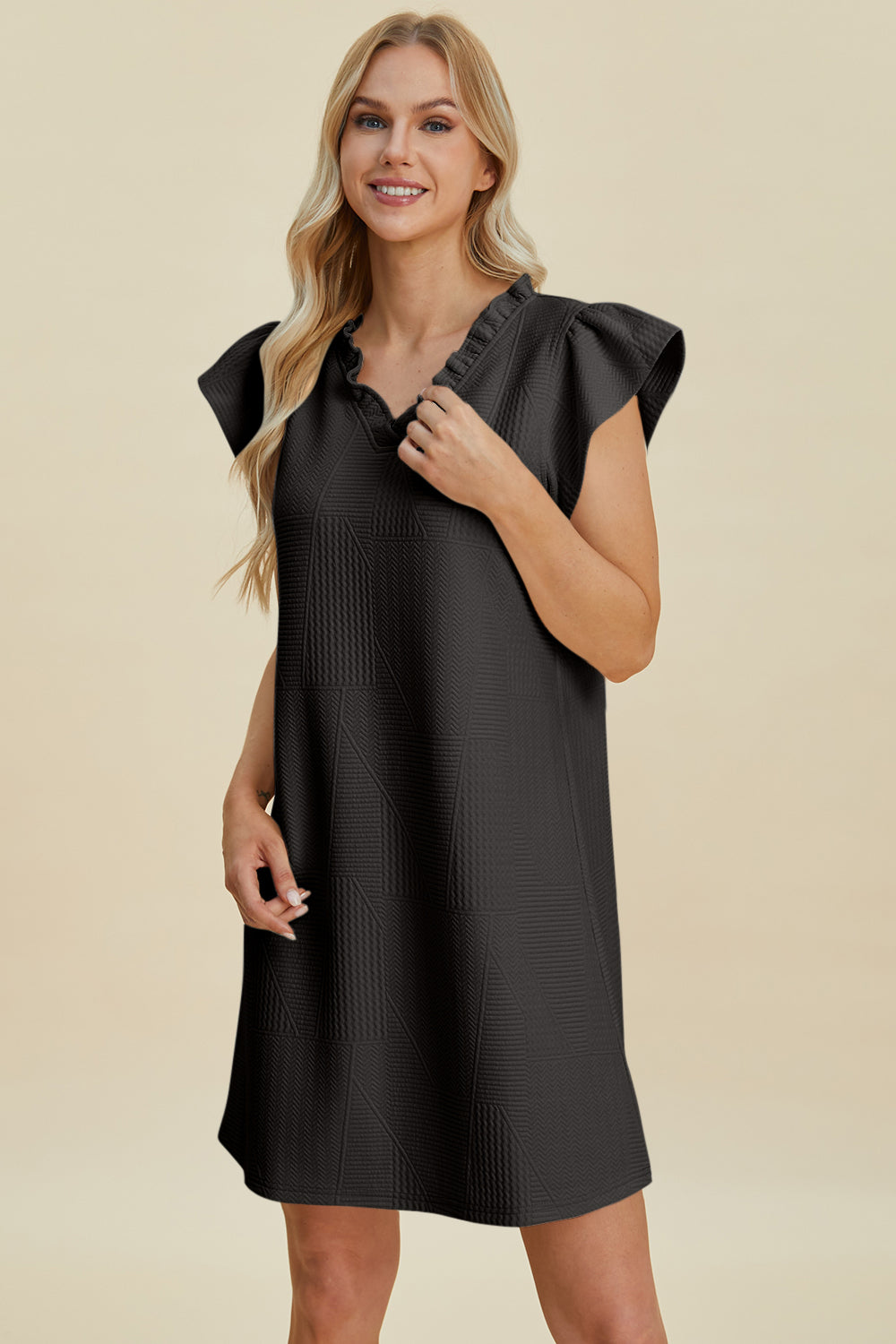 Double Take: 5 Colors Quilted Ruffled V-Neck Cap Sleeve Dress Dresses