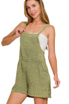 Zenana Light Olive Washed Double Gauze Tie Back Romper LT OLIVE