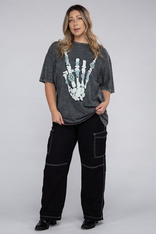 Lotus Fashion Collection Plus Skeleton Rock Hand Sign Graphic Top Lotus Fashion Collection