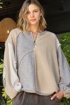 POL Color Block Half Zip Dropped Shoulder Sweatshirt in Beige Beige Shirts & Tops