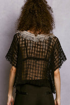 POL Black Textured Raw Hem Round Neck Short Sleeve Top