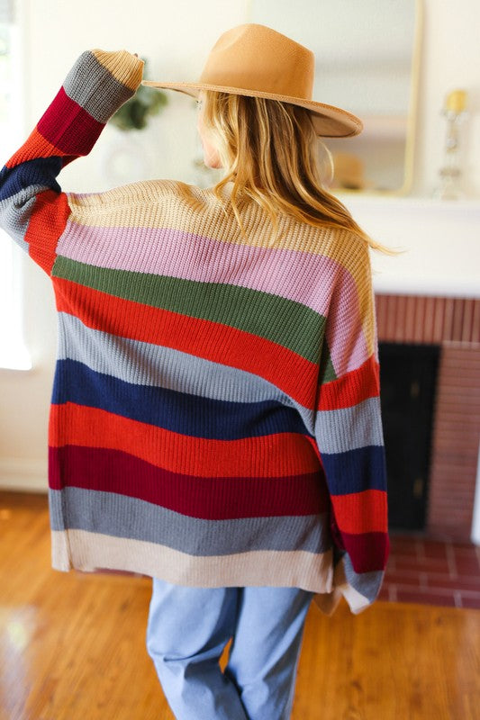 Haptics Multicolor Striped Slouchy Open Cardigan – Ruby Idol