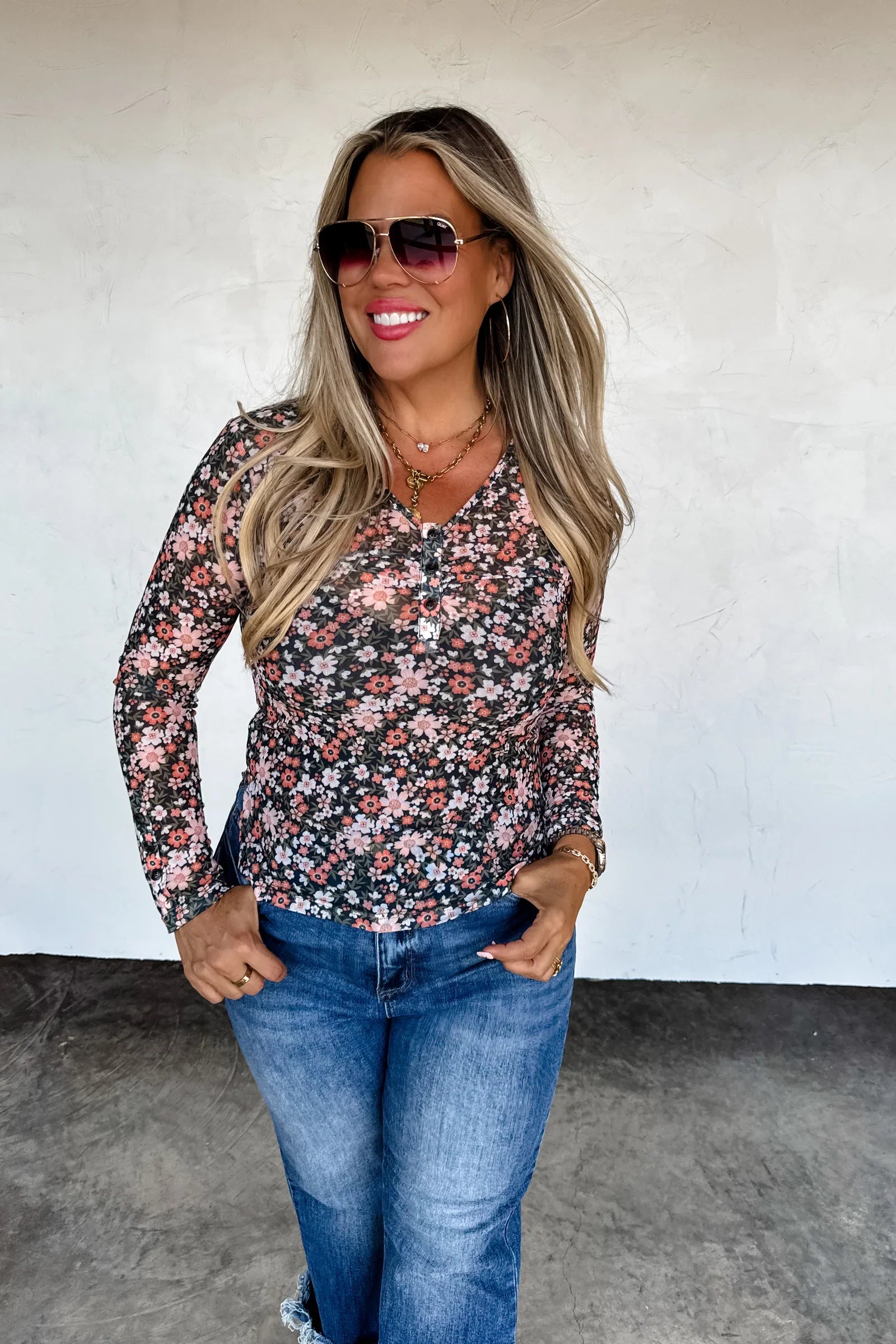 PREORDER: Blakeley Annie Vneck Mesh Top Womens