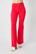 Judy Blue Red High Waisted Tummy Control Garment Dyed Flare Jeans RED