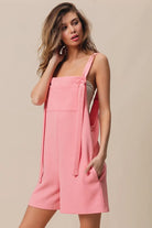 BiBi Blush Pink Texured Jacquard Romper with Side Pockets
