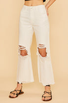 Annie Wear White Garment Dyed Distressed Raw Hem Soft Jeans White