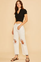 Annie Wear White Garment Dyed Distressed Raw Hem Soft Jeans