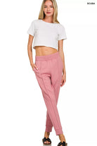 Zenana Light Rose Scuba Half Zip Pullover and Jogger Set