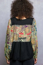 POL Black Balloon Sleeve Peplum Blouse with Trim Detail