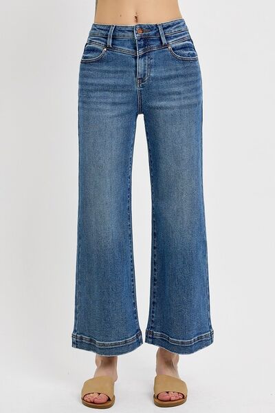 RISEN High Rise Crop Wide Leg Front Yoke Detail Jeans Medium