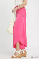 Umgee Flowy Asymmetrical Hem Wide Leg Pants in Pink