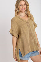 Umgee Camel Mineral Washed Gauze Top Camel