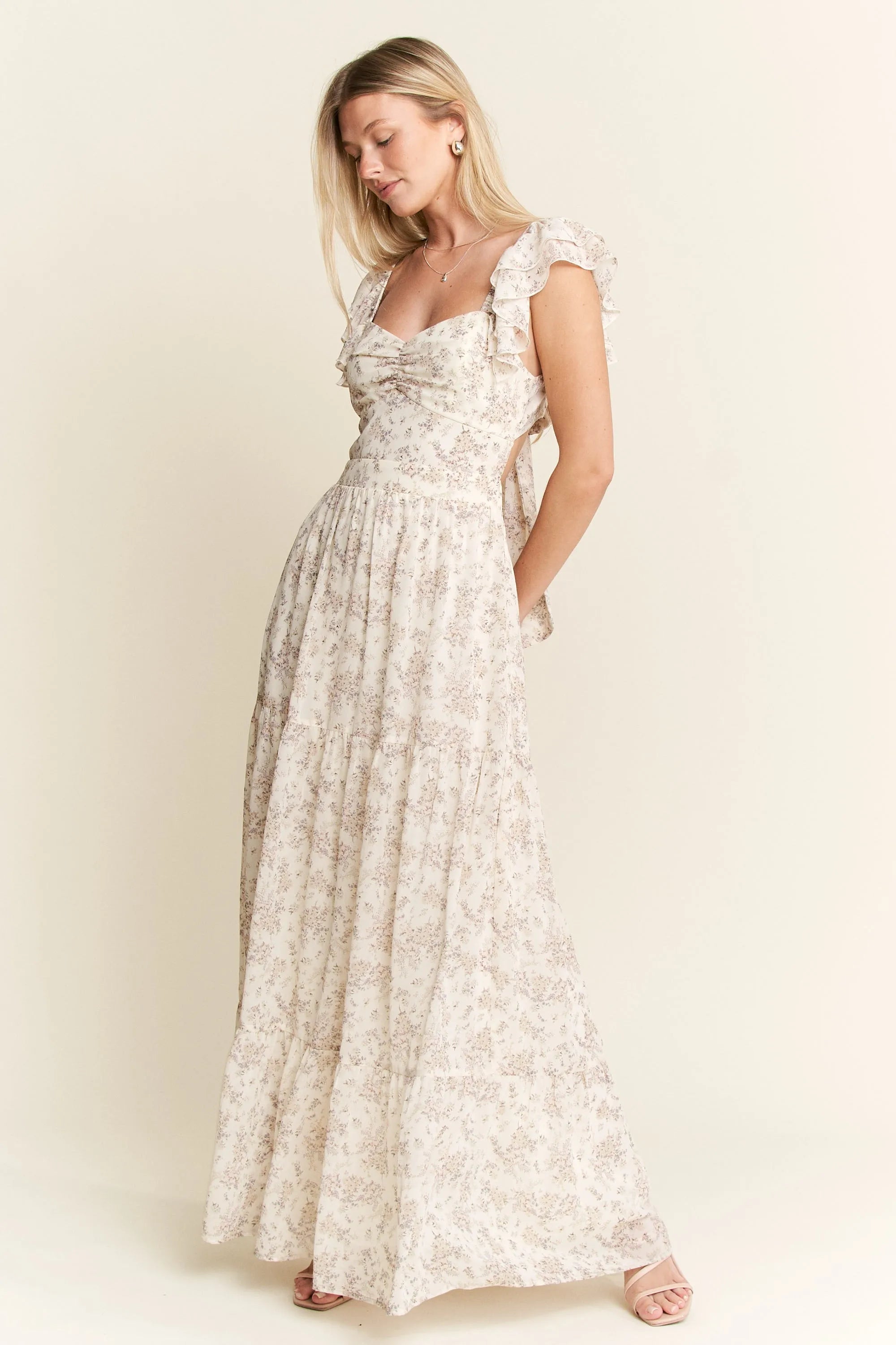Jade By Jane Ruffle Sleeve Tiered Maxi Dress