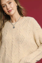 Umgee Cream Pearl-Embellished Long Sleeve Sweater