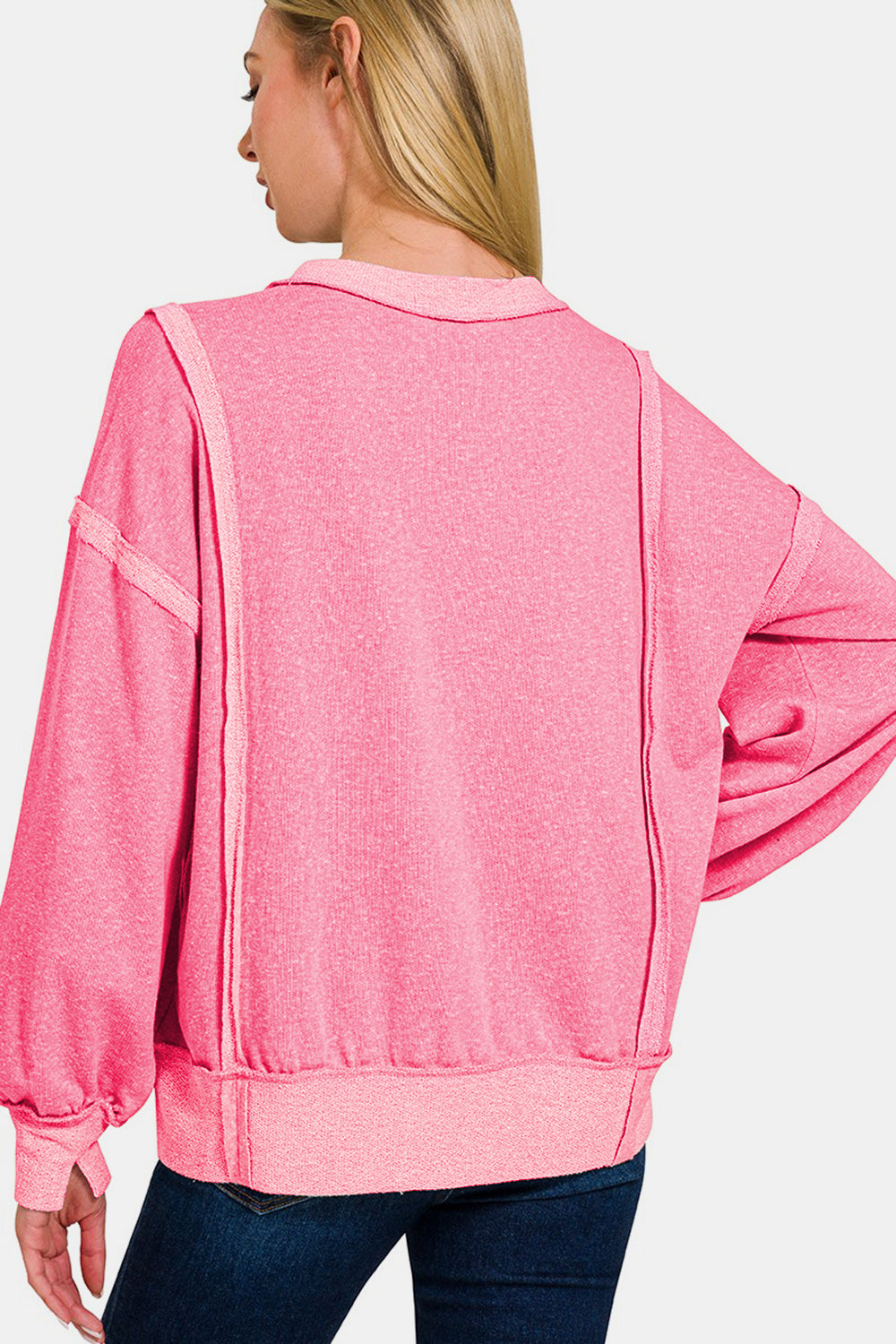 Zenana Fuchsia Washed Exposed-Seam Sweatshirt Trendsi