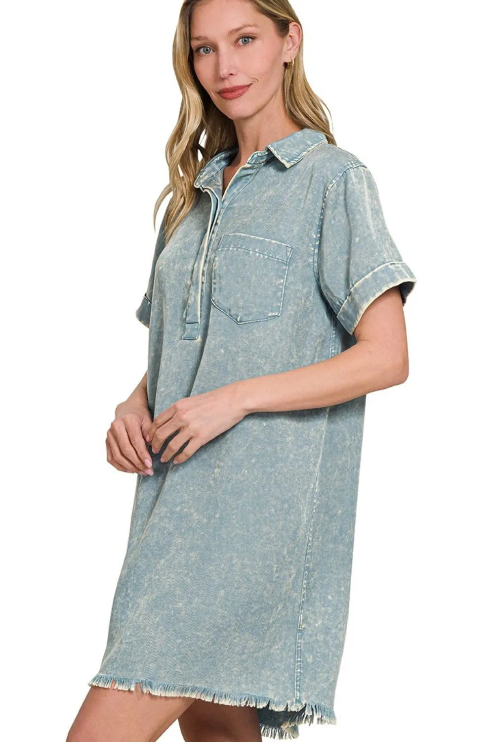 Zenana Coral Tencel Mineral Washed Collared Shirts Dress