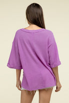 Zenana Brushed Waffle Exposed-Seam 3/4 Sleeve Top ZENANA