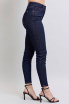 Judy Blue Dark Washed Heart Shaped Back Pockets Skinny Jeans Trendsi