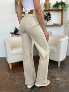 Judy Blue High Waist Distressed Wide Leg Jeans in Bone Trendsi