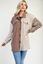 Celeste Taupe Leopard Contrast Button Up Shacket Coats & Jackets