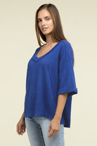 Zenana Brushed Waffle Exposed-Seam 3/4 Sleeve Top Shirts & Tops