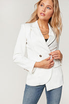 Sugarfox White Tassel Fringe Detail Flap Pocket Blazer Coats & Jackets