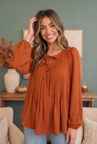 Haptics Sipping Apple Cider Tie Neck Blouse