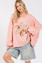 SAGE + FIG Watermelon Pink Flower Patch Dropped Shoulder Oversized Top Shirts & Tops