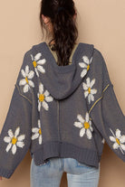 POL Charcoal Floral Pattern Hooded High-Low Sweater Trendsi