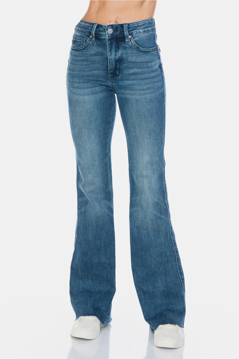 Judy Blue Medium Washed Tummy Control Cut Hem Flare Jeans Jeans