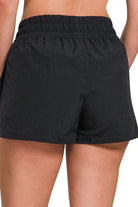Zenana Black Windbreaker Smocked Waistband Running Shorts
