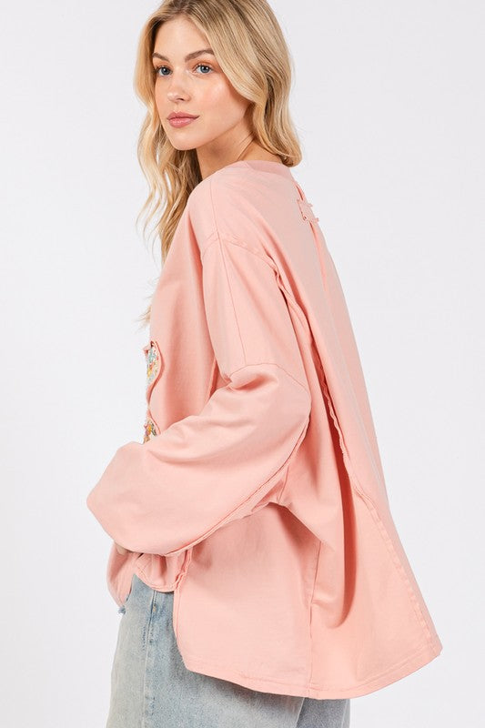 SAGE + FIG Watermelon Pink Flower Patch Dropped Shoulder Oversized Top Shirts & Tops