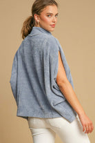 Umgee Light Blue Ribbed Mock Neck Short Sleeve Top Shirts & Tops