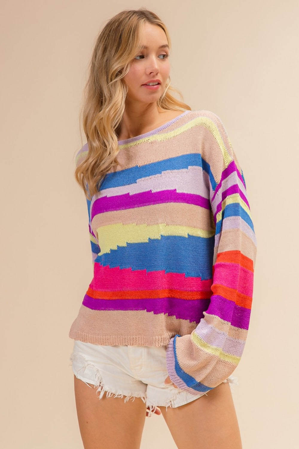 BiBi Multi Color Geometric Stripe Sweater Trendsi