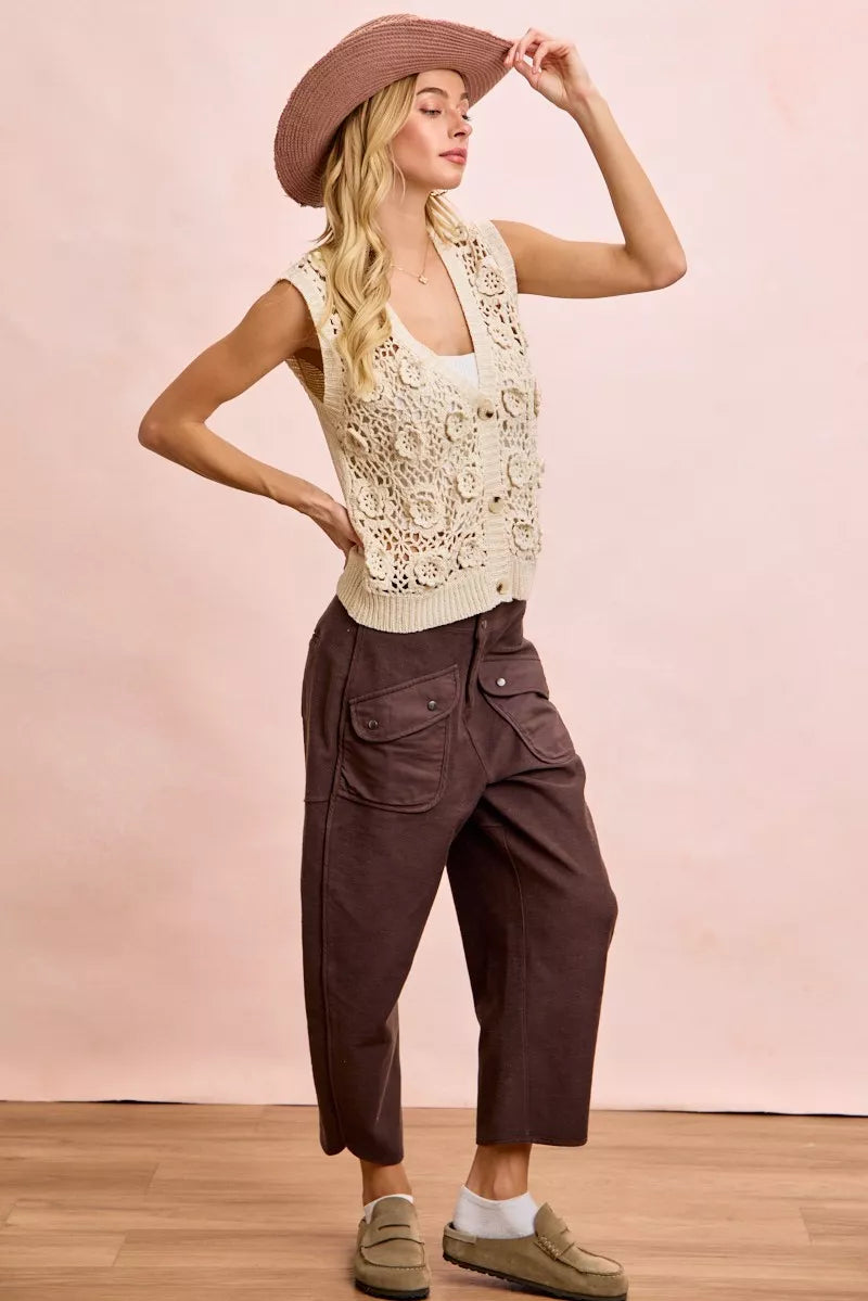 BiBi Vintage Mocha Washed Terry Pants with Pockets