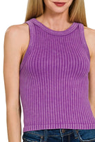 Zenana Violet Ribbed Washed Seamless Tank Top