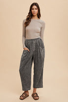 Annie Wear Black Mineral Washed Elastic Waist Pants