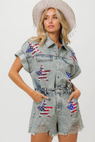 BiBi American Flag Washed Denim Romper