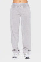 Mono B Elastic Waist Fleece Pants with Pockets Light Gray