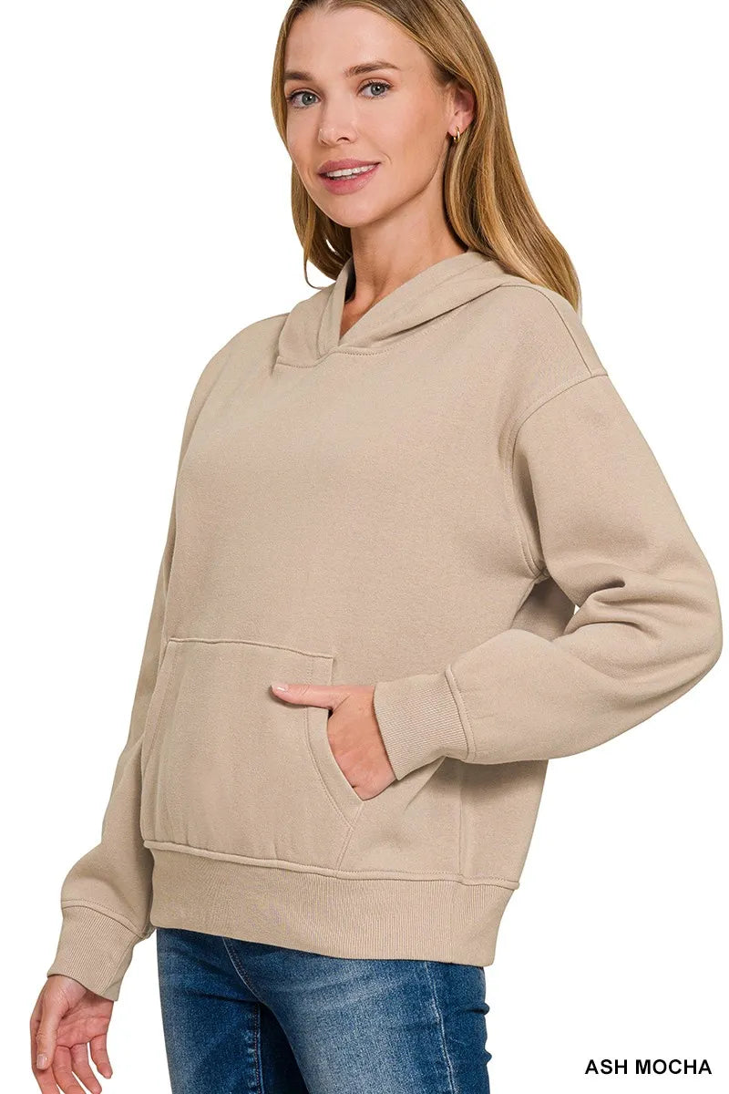 Zenana Ash Mocha Fleece Kangaroo Pocket Hoodie ASH MOCHA