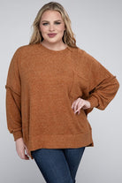 Zenana Plus Size Brushed Melange Drop Shoulder Sweater ZENANA