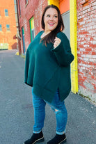 Haptics Casual Chic Hunter Green Oversized V Neck Rib Knit Sweater Haptics