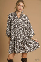 Umgee Black Leopard Print Tiered Mini Dress Black