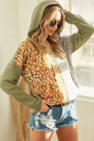BiBi Dusty Sage & Mustard Popcorn Waffle Knit Hoodie with Print Block Front DUSTY SAGE MUSTARD