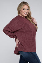 Zenana Plus Size Brushed Melange Drop Shoulder Sweater ZENANA